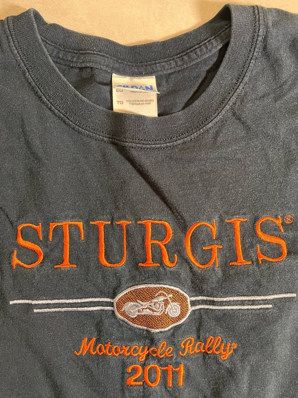 Gildan STURGIS Motorcycle Rally 2011 Navy Tee with Orange Logo
XL